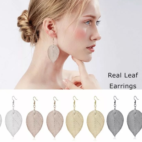 NWT Natural Real Leaf Leaves Necklace Earrings Set - Picture 11 of 15